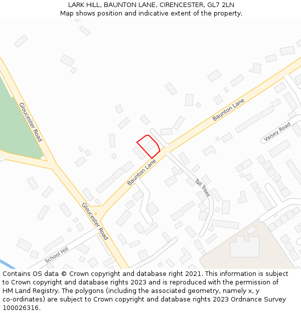LARK HILL, BAUNTON LANE, CIRENCESTER, GL7 2LN: Location map and indicative extent of plot
