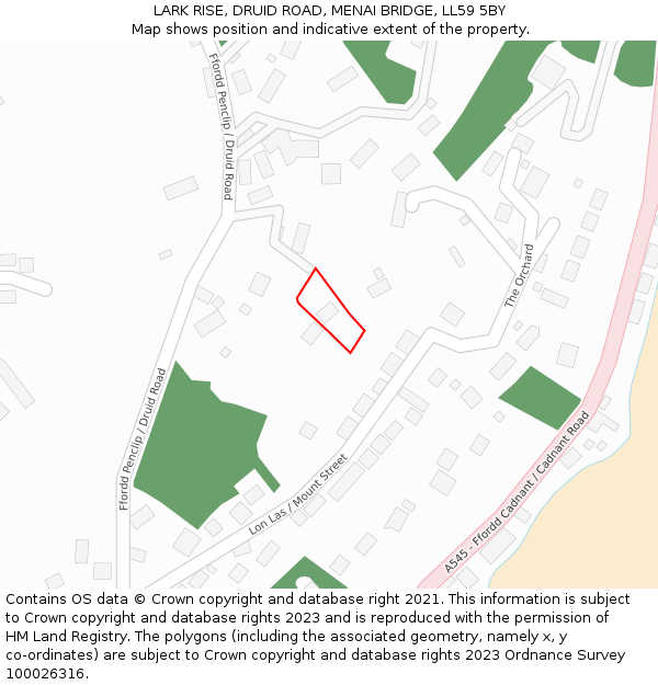 LARK RISE, DRUID ROAD, MENAI BRIDGE, LL59 5BY: Location map and indicative extent of plot