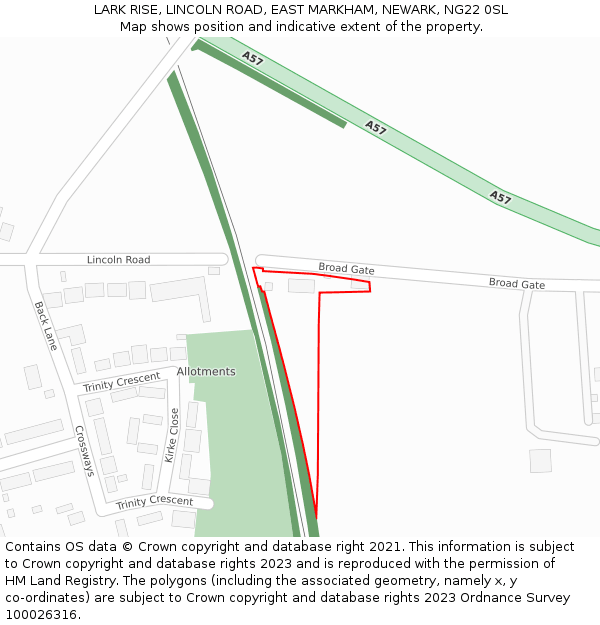 LARK RISE, LINCOLN ROAD, EAST MARKHAM, NEWARK, NG22 0SL: Location map and indicative extent of plot