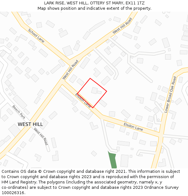 LARK RISE, WEST HILL, OTTERY ST MARY, EX11 1TZ: Location map and indicative extent of plot