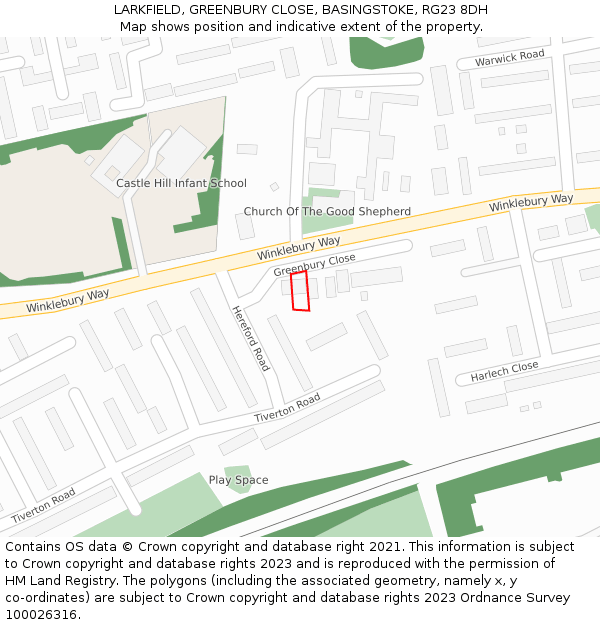 LARKFIELD, GREENBURY CLOSE, BASINGSTOKE, RG23 8DH: Location map and indicative extent of plot