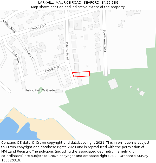 LARKHILL, MAURICE ROAD, SEAFORD, BN25 1BG: Location map and indicative extent of plot