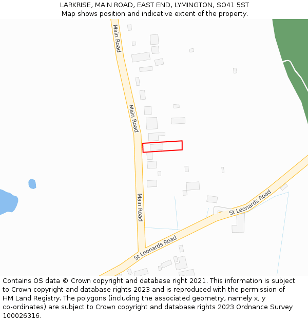 LARKRISE, MAIN ROAD, EAST END, LYMINGTON, SO41 5ST: Location map and indicative extent of plot