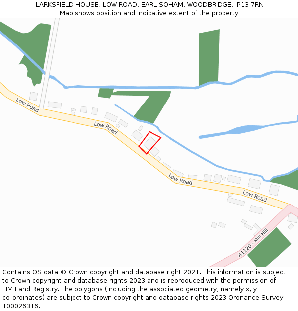 LARKSFIELD HOUSE, LOW ROAD, EARL SOHAM, WOODBRIDGE, IP13 7RN: Location map and indicative extent of plot