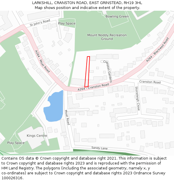 LARKSHILL, CRANSTON ROAD, EAST GRINSTEAD, RH19 3HL: Location map and indicative extent of plot