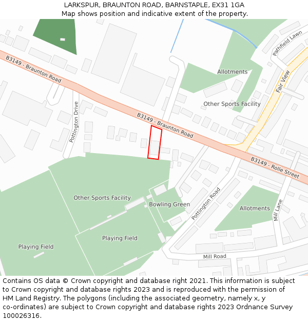 LARKSPUR, BRAUNTON ROAD, BARNSTAPLE, EX31 1GA: Location map and indicative extent of plot