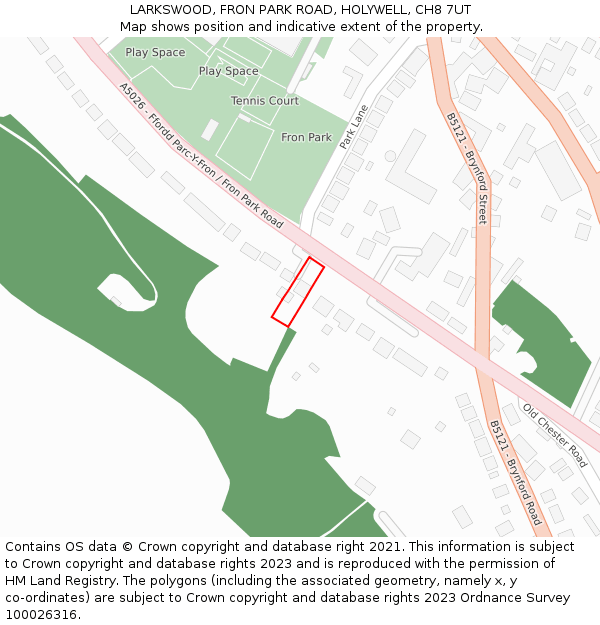LARKSWOOD, FRON PARK ROAD, HOLYWELL, CH8 7UT: Location map and indicative extent of plot