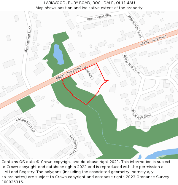 LARKWOOD, BURY ROAD, ROCHDALE, OL11 4AU: Location map and indicative extent of plot
