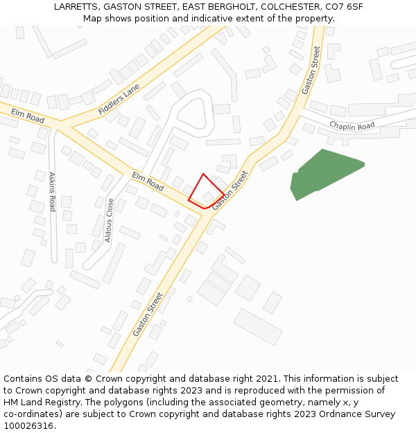 LARRETTS, GASTON STREET, EAST BERGHOLT, COLCHESTER, CO7 6SF: Location map and indicative extent of plot