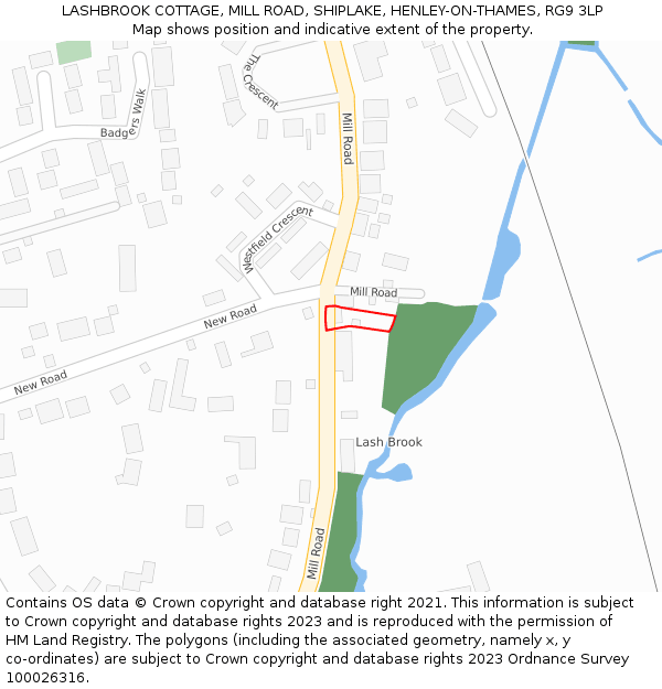 LASHBROOK COTTAGE, MILL ROAD, SHIPLAKE, HENLEY-ON-THAMES, RG9 3LP: Location map and indicative extent of plot