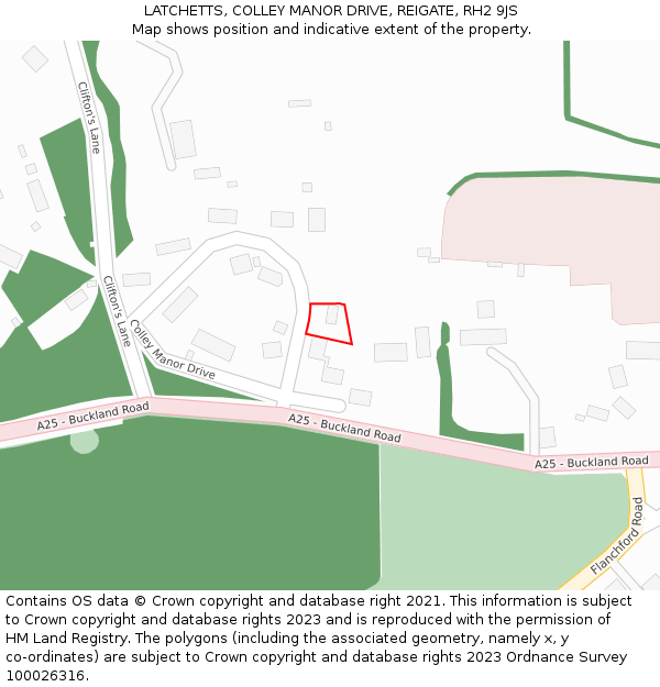 LATCHETTS, COLLEY MANOR DRIVE, REIGATE, RH2 9JS: Location map and indicative extent of plot