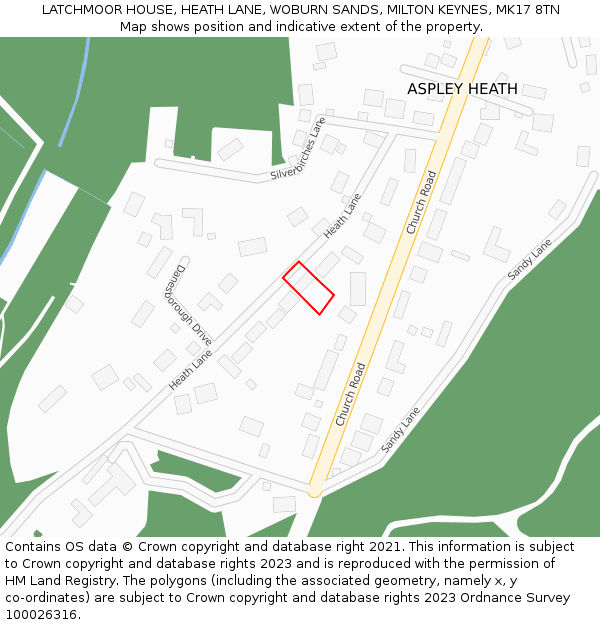 LATCHMOOR HOUSE, HEATH LANE, WOBURN SANDS, MILTON KEYNES, MK17 8TN: Location map and indicative extent of plot