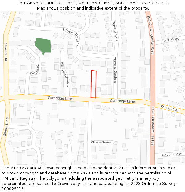 LATHARNA, CURDRIDGE LANE, WALTHAM CHASE, SOUTHAMPTON, SO32 2LD: Location map and indicative extent of plot