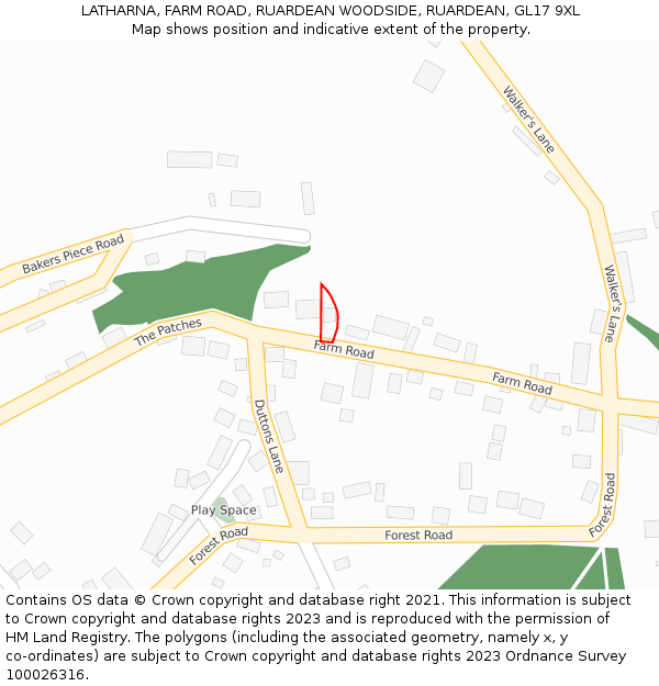 LATHARNA, FARM ROAD, RUARDEAN WOODSIDE, RUARDEAN, GL17 9XL: Location map and indicative extent of plot