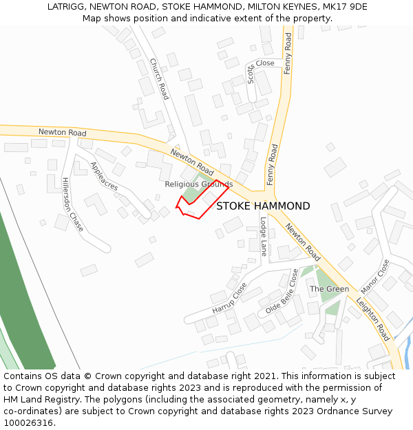 LATRIGG, NEWTON ROAD, STOKE HAMMOND, MILTON KEYNES, MK17 9DE: Location map and indicative extent of plot