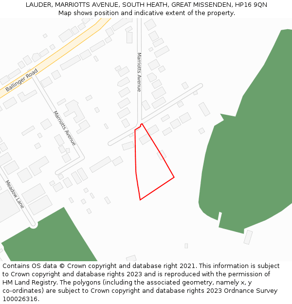 LAUDER, MARRIOTTS AVENUE, SOUTH HEATH, GREAT MISSENDEN, HP16 9QN: Location map and indicative extent of plot