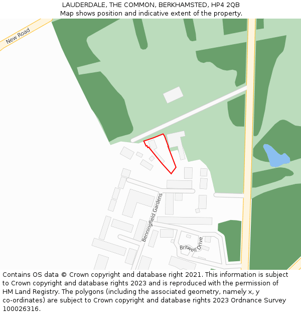 LAUDERDALE, THE COMMON, BERKHAMSTED, HP4 2QB: Location map and indicative extent of plot