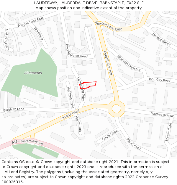 LAUDERWAY, LAUDERDALE DRIVE, BARNSTAPLE, EX32 8LF: Location map and indicative extent of plot