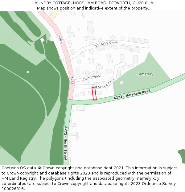 LAUNDRY COTTAGE, HORSHAM ROAD, PETWORTH, GU28 0HA: Location map and indicative extent of plot