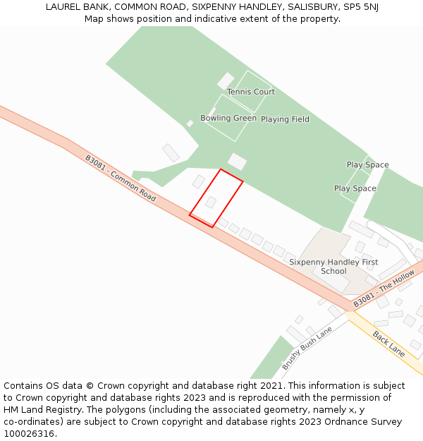 LAUREL BANK, COMMON ROAD, SIXPENNY HANDLEY, SALISBURY, SP5 5NJ: Location map and indicative extent of plot