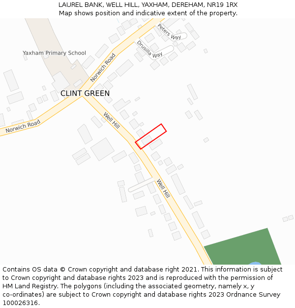 LAUREL BANK, WELL HILL, YAXHAM, DEREHAM, NR19 1RX: Location map and indicative extent of plot