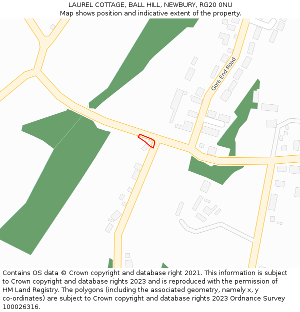 LAUREL COTTAGE, BALL HILL, NEWBURY, RG20 0NU: Location map and indicative extent of plot