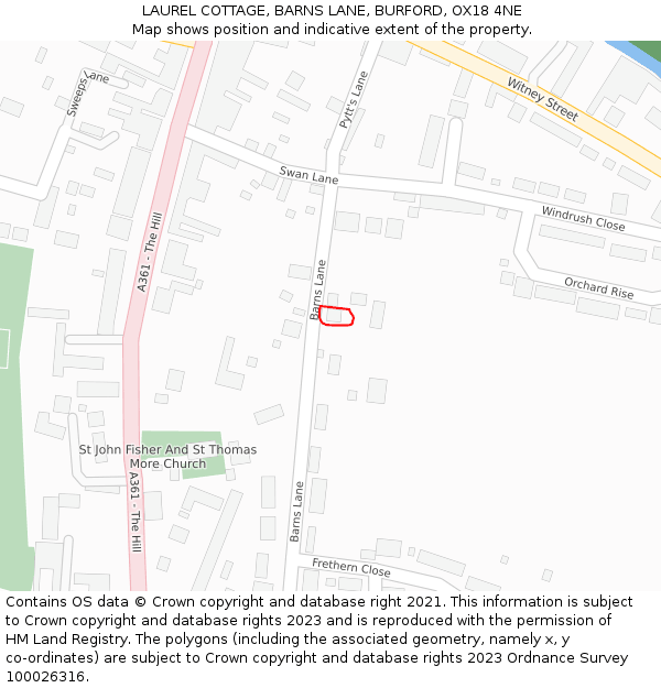 LAUREL COTTAGE, BARNS LANE, BURFORD, OX18 4NE: Location map and indicative extent of plot