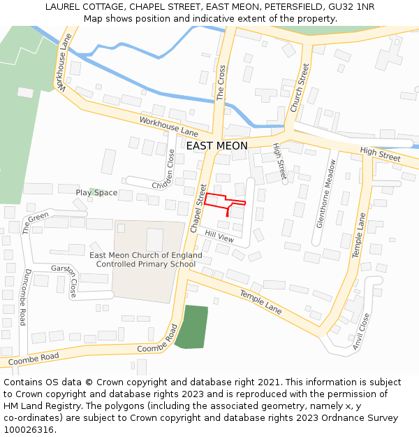 LAUREL COTTAGE, CHAPEL STREET, EAST MEON, PETERSFIELD, GU32 1NR: Location map and indicative extent of plot
