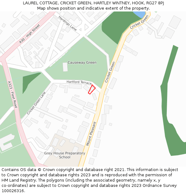 LAUREL COTTAGE, CRICKET GREEN, HARTLEY WINTNEY, HOOK, RG27 8PJ: Location map and indicative extent of plot