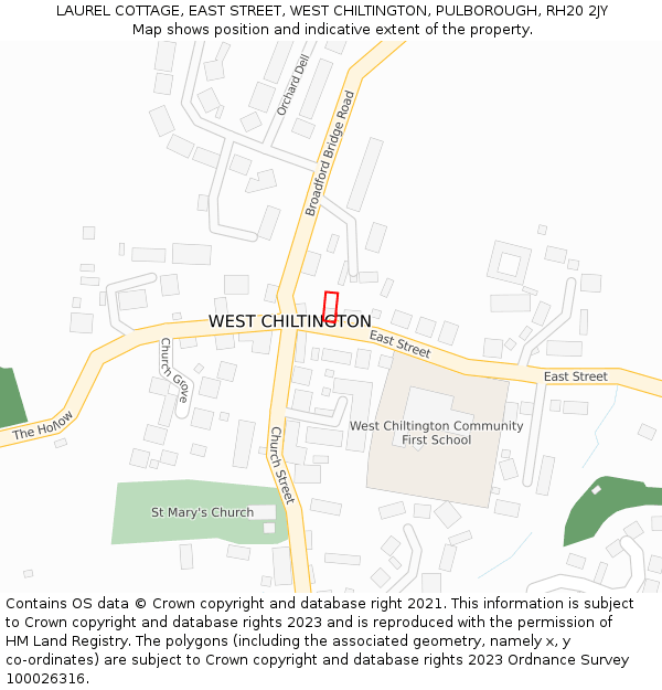 LAUREL COTTAGE, EAST STREET, WEST CHILTINGTON, PULBOROUGH, RH20 2JY: Location map and indicative extent of plot