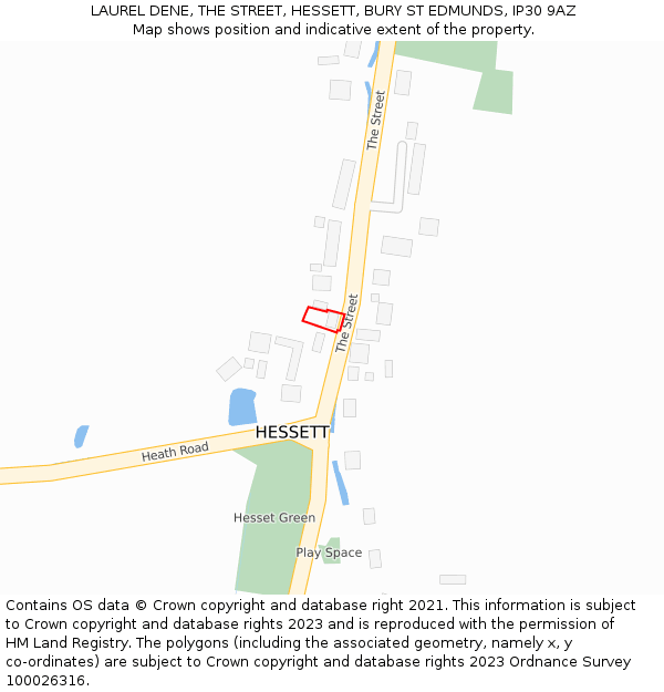 LAUREL DENE, THE STREET, HESSETT, BURY ST EDMUNDS, IP30 9AZ: Location map and indicative extent of plot