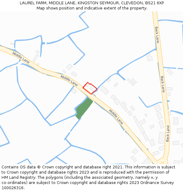 LAUREL FARM, MIDDLE LANE, KINGSTON SEYMOUR, CLEVEDON, BS21 6XP: Location map and indicative extent of plot