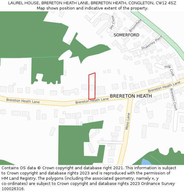 LAUREL HOUSE, BRERETON HEATH LANE, BRERETON HEATH, CONGLETON, CW12 4SZ: Location map and indicative extent of plot