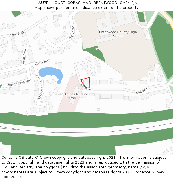 LAUREL HOUSE, CORNSLAND, BRENTWOOD, CM14 4JN: Location map and indicative extent of plot