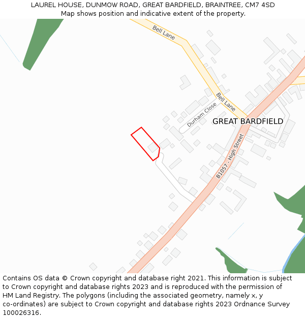 LAUREL HOUSE, DUNMOW ROAD, GREAT BARDFIELD, BRAINTREE, CM7 4SD: Location map and indicative extent of plot