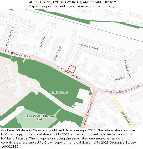 LAUREL HOUSE, LOUDHAMS ROAD, AMERSHAM, HP7 9NY: Location map and indicative extent of plot