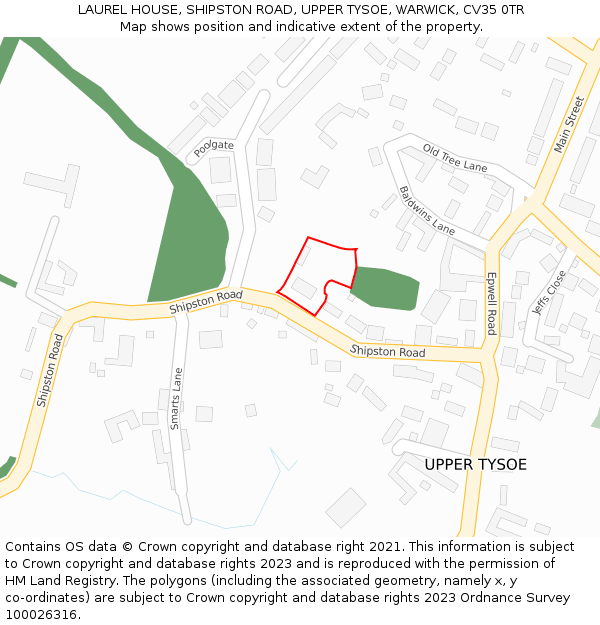 LAUREL HOUSE, SHIPSTON ROAD, UPPER TYSOE, WARWICK, CV35 0TR: Location map and indicative extent of plot