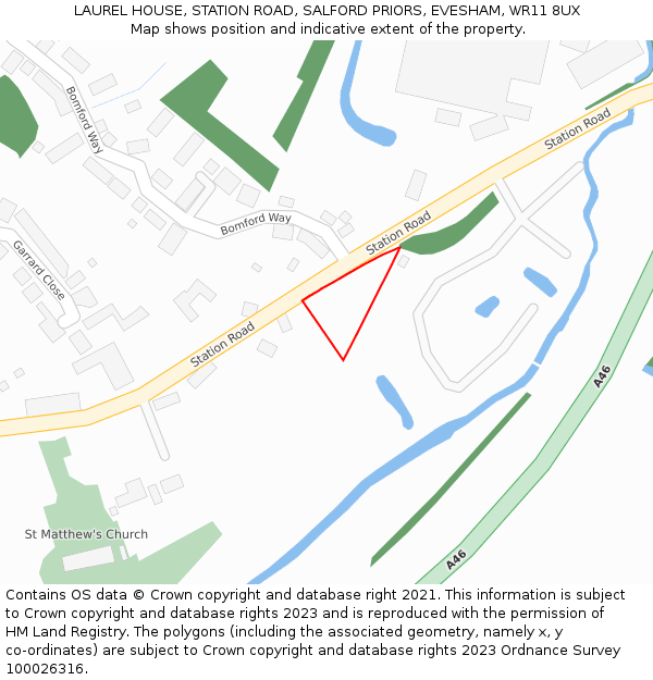LAUREL HOUSE, STATION ROAD, SALFORD PRIORS, EVESHAM, WR11 8UX: Location map and indicative extent of plot