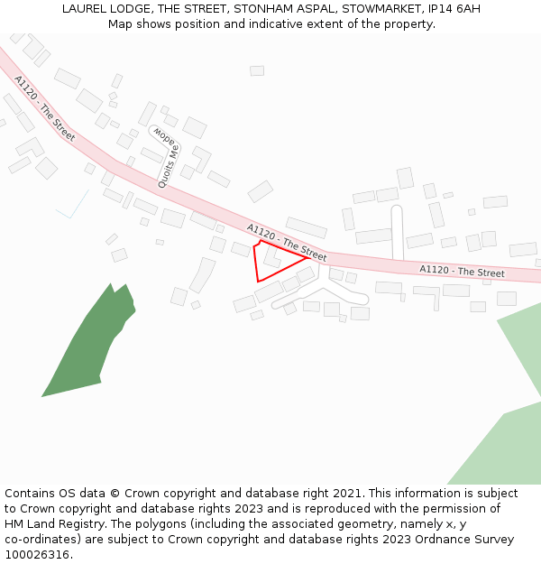 LAUREL LODGE, THE STREET, STONHAM ASPAL, STOWMARKET, IP14 6AH: Location map and indicative extent of plot