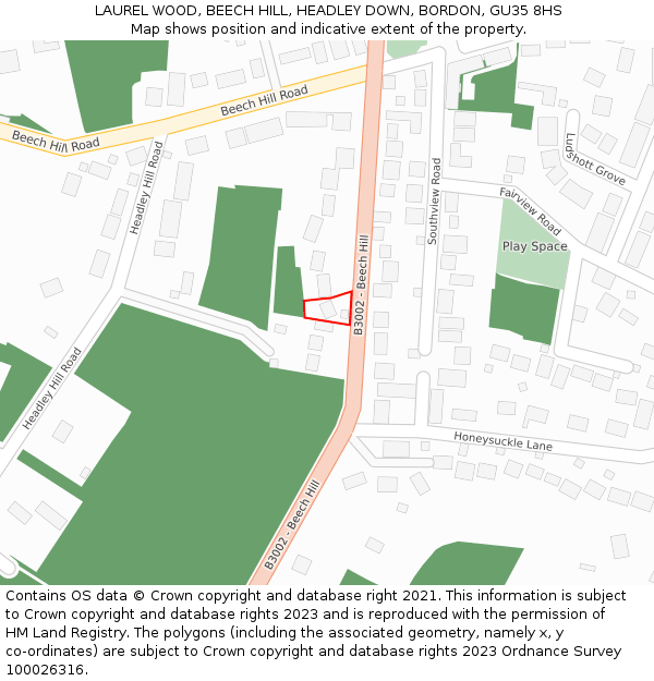 LAUREL WOOD, BEECH HILL, HEADLEY DOWN, BORDON, GU35 8HS: Location map and indicative extent of plot