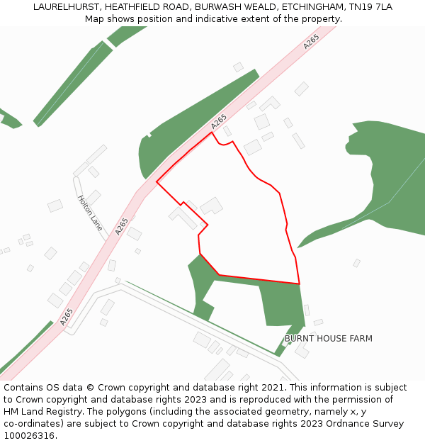 LAURELHURST, HEATHFIELD ROAD, BURWASH WEALD, ETCHINGHAM, TN19 7LA: Location map and indicative extent of plot