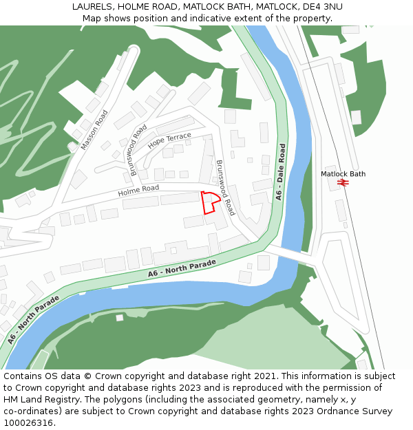 LAURELS, HOLME ROAD, MATLOCK BATH, MATLOCK, DE4 3NU: Location map and indicative extent of plot