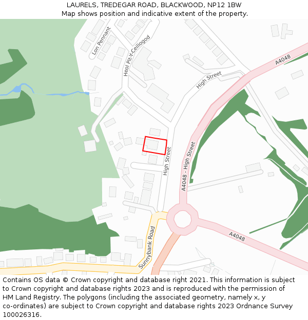 LAURELS, TREDEGAR ROAD, BLACKWOOD, NP12 1BW: Location map and indicative extent of plot