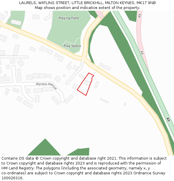 LAURELS, WATLING STREET, LITTLE BRICKHILL, MILTON KEYNES, MK17 9NB: Location map and indicative extent of plot