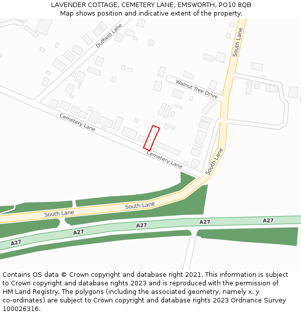 LAVENDER COTTAGE, CEMETERY LANE, EMSWORTH, PO10 8QB: Location map and indicative extent of plot