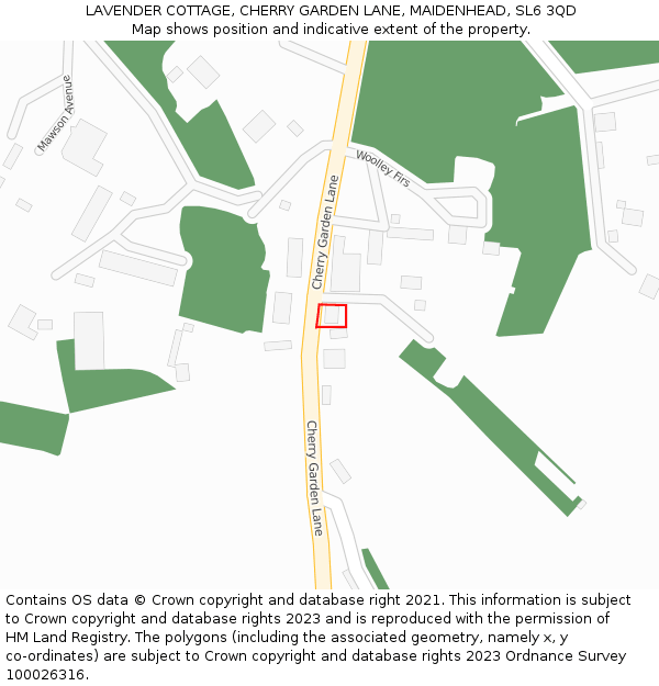 LAVENDER COTTAGE, CHERRY GARDEN LANE, MAIDENHEAD, SL6 3QD: Location map and indicative extent of plot