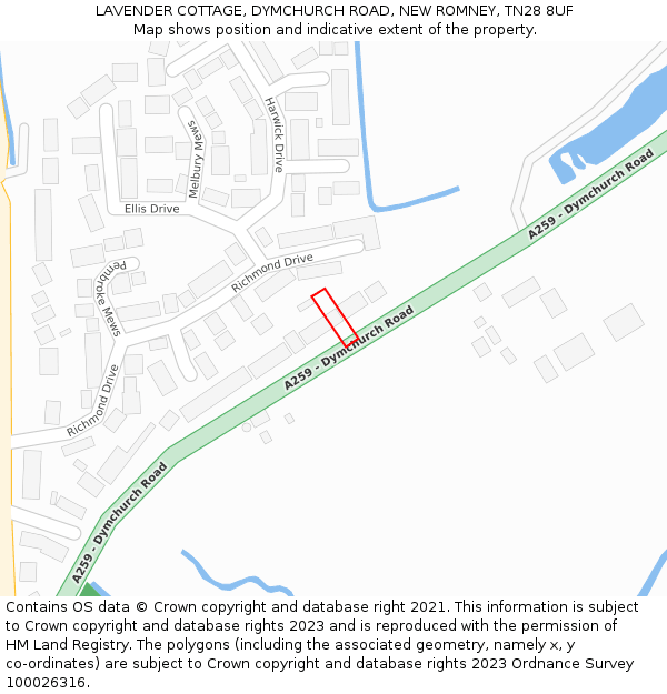 LAVENDER COTTAGE, DYMCHURCH ROAD, NEW ROMNEY, TN28 8UF: Location map and indicative extent of plot