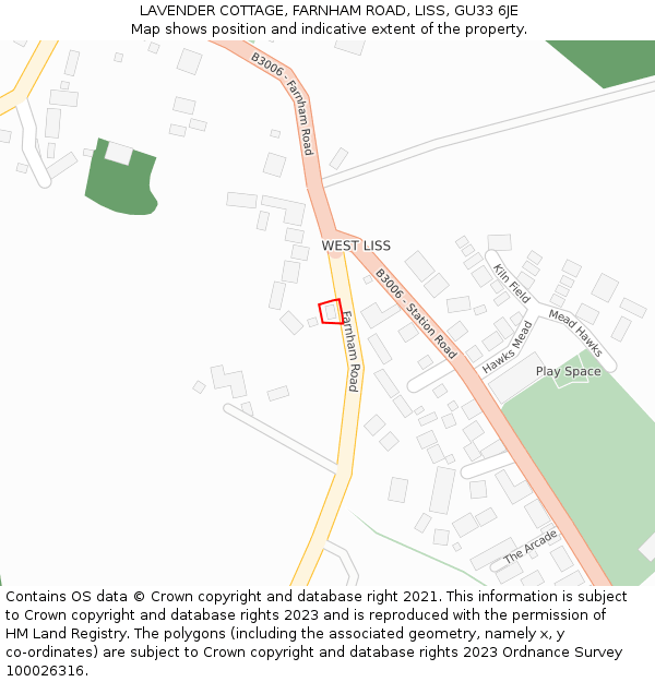 LAVENDER COTTAGE, FARNHAM ROAD, LISS, GU33 6JE: Location map and indicative extent of plot