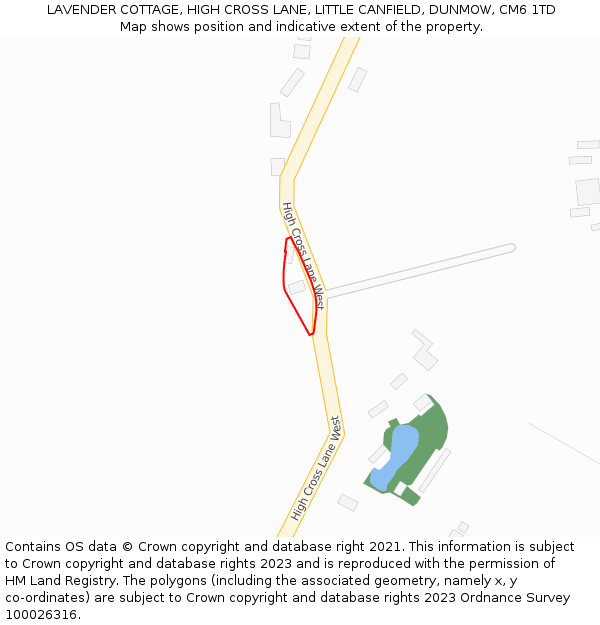 LAVENDER COTTAGE, HIGH CROSS LANE, LITTLE CANFIELD, DUNMOW, CM6 1TD: Location map and indicative extent of plot