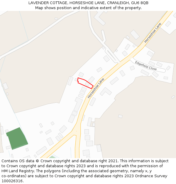 LAVENDER COTTAGE, HORSESHOE LANE, CRANLEIGH, GU6 8QB: Location map and indicative extent of plot